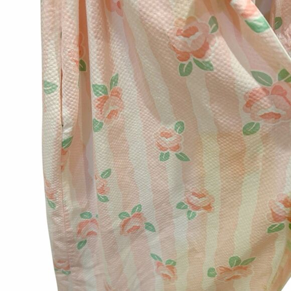Ashley Ames VTG Waffle Belted Floral Striped Light Robe Lace Trim Pink Sz L - Picture 4 of 5